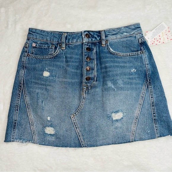 New Free People Light Blue Denim Skirt - Picture 2 of 6
